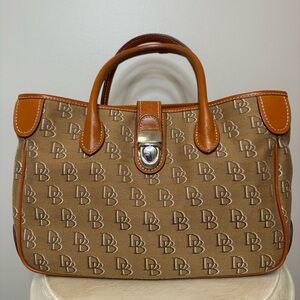 DOONEY AND BOURKE Small Double Handle Brown Tan Leather Tote Handbag Fully Lined